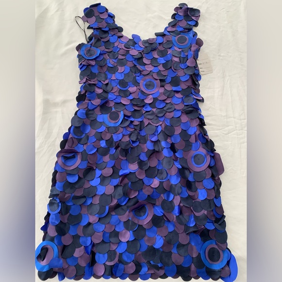 Purple and blue Taffeta leaf paillette disco 80s 90s Formal prom Dress size 6 - Picture 11 of 14